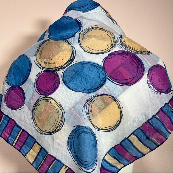 Vintage 40 50 Retro MOD Large Circle Dot Magenta Blue Large Square Scarf - Picture 17 of 17
